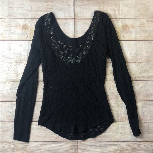 Free People Whimsigoth Black lace beaded Long Sleeve shirt 🧡 - Picture 5 of 5